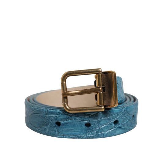 Dolce & Gabbana Blue Leather Classic Gold Metal Buckle Belt BEL9458-95