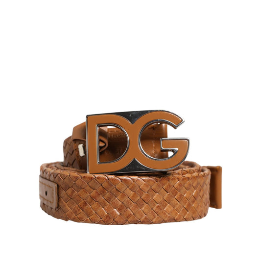 Dolce & Gabbana Brown Braided Metal DG Logo Buckle Belt BEL9483-100