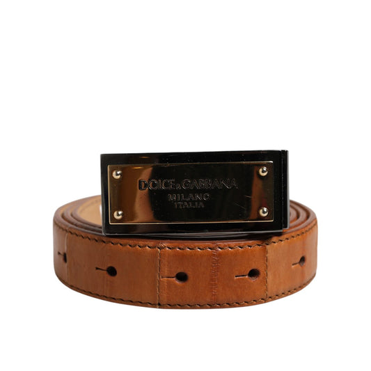 Dolce & Gabbana Browned Off Leather Gold DG Logo Buckle Belt BEL9397-90