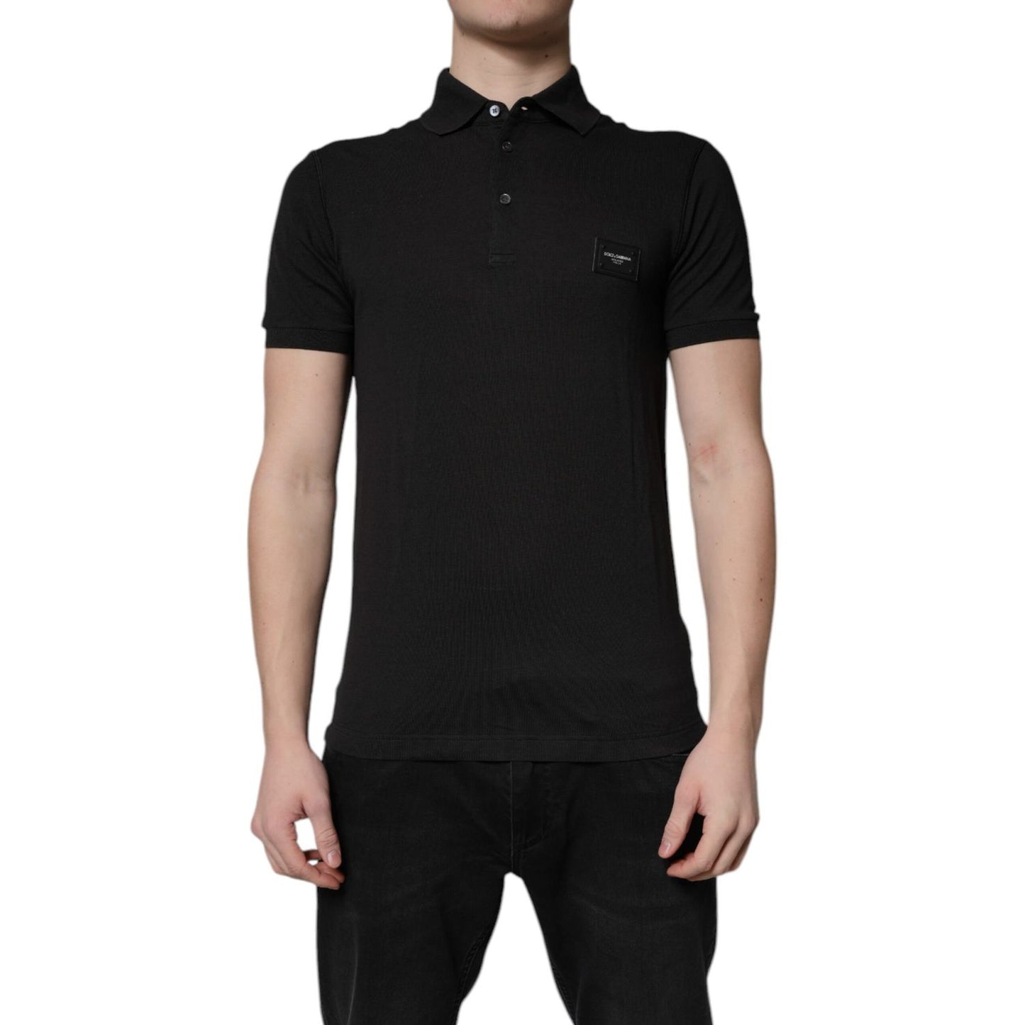 Dolce & Gabbana Dark Gray Logo Plaque Cotton Men Polo Shirt T-shirt, regular fit, made in Italy, short sleeves, collared neckline.