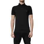 Dolce & Gabbana Dark Gray Logo Plaque Cotton Men Polo Shirt T-shirt, regular fit, made in Italy, short sleeves, collared neckline.