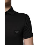 Dolce & Gabbana Dark Gray Logo Plaque Cotton Men Polo Shirt T-shirt with brand logo, short sleeves, collared neckline, made in Italy.