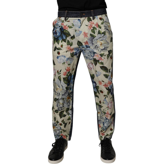 Dolce & Gabbana Beige Blue Floral Cotton Men Denim Jeans PAN75189-48