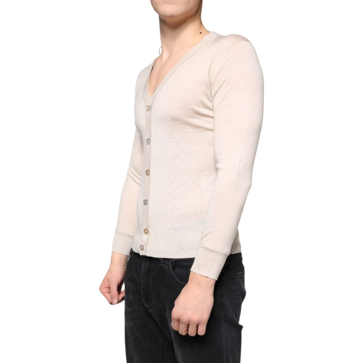 Dolce & Gabbana Beige Cashmere Button Down Cardigan Sweater TSH87069-44