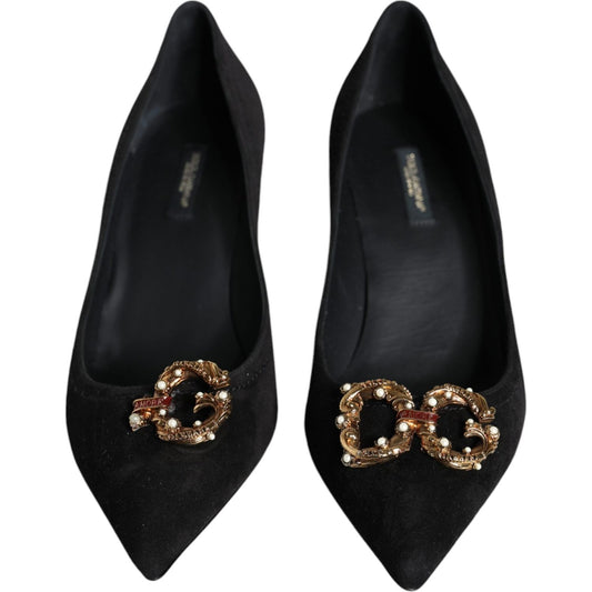 Dolce & Gabbana Black Amore Suede Bellucci Heels Pumps Shoes LA11614-38.5