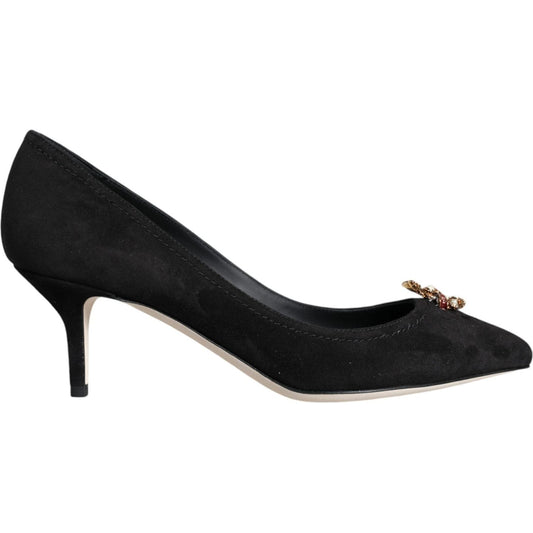 Dolce & Gabbana Black Amore Suede Bellucci Heels Pumps Shoes LA11614-38.5