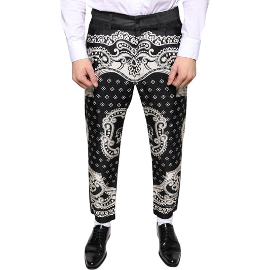 Dolce & Gabbana Black Bandana Silk Dress Pants PAN75364-48