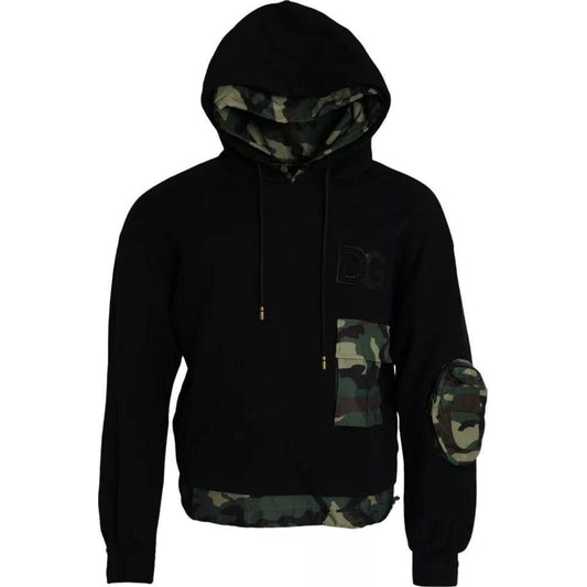 Dolce & Gabbana Black Camouflage Hooded Sweatshirt Sweater TSH86468-46