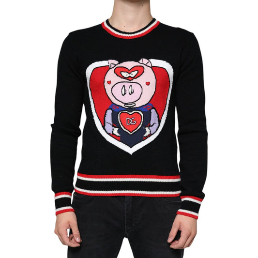 Dolce & Gabbana Black Cashmere Pig of the Year Pullover Sweater TSH86671-44