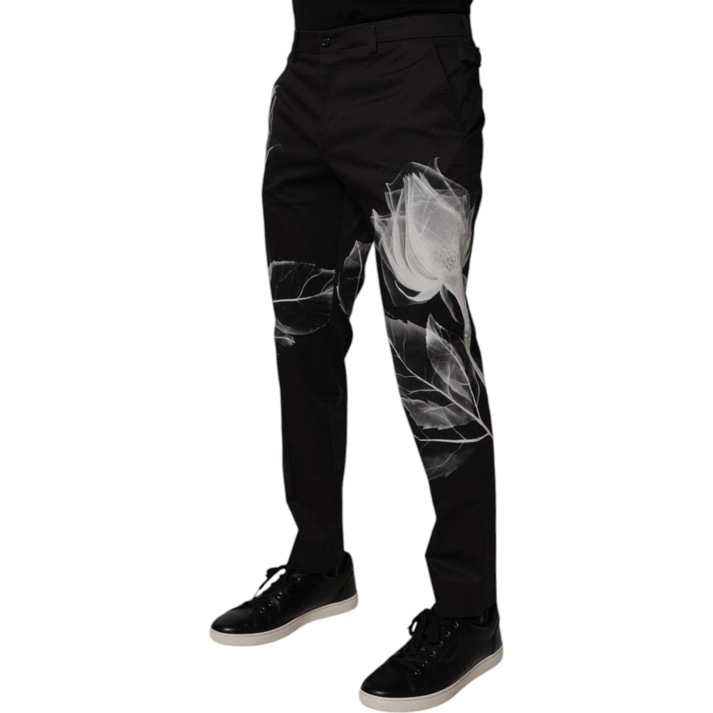 Dolce & Gabbana Black Cotton Floral Skinny Dress Pants PAN75187-48