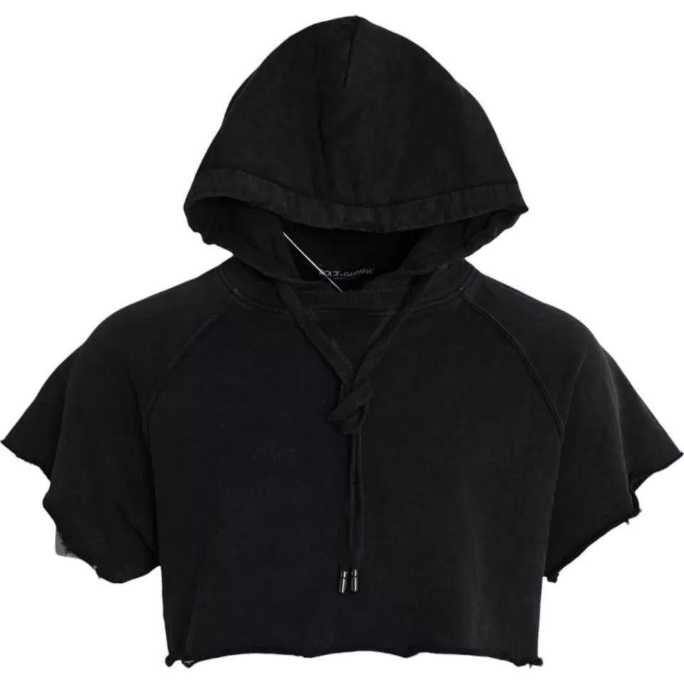 Dolce & Gabbana Black Cotton Hooded Short Sleeves Cropped T-shirt TSH86434-48