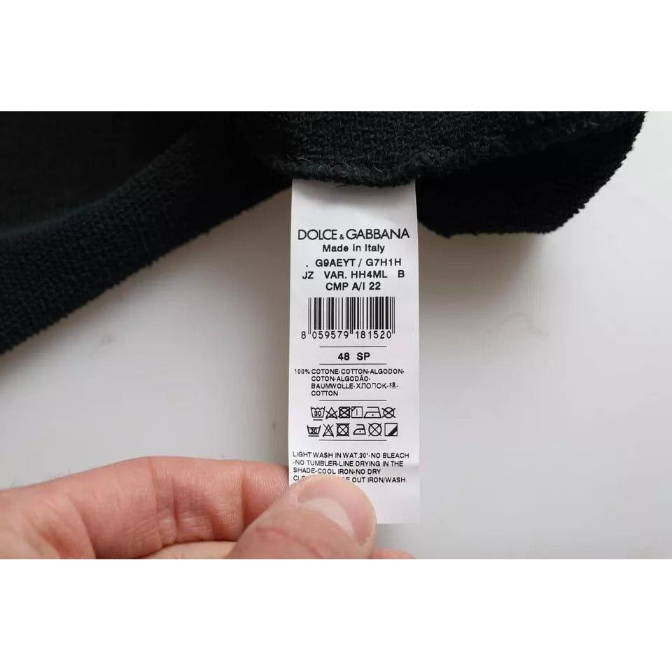 Dolce & Gabbana Black Cotton Hooded Short Sleeves Cropped T-shirt TSH86434-48