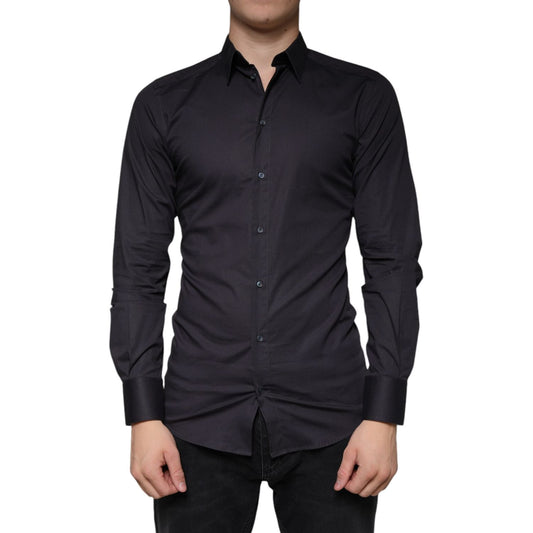 Dolce & Gabbana Black Cotton Stretch Dress GOLD Formal Shirt TSH84091-38