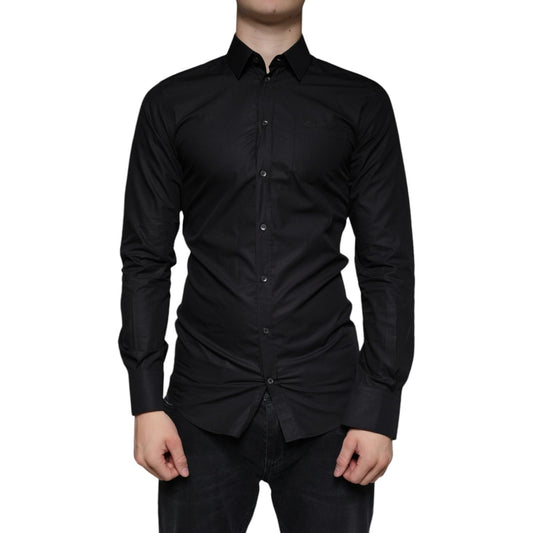 Dolce & Gabbana Black Cotton Stretch Dress GOLD Formal Shirt TSH86319-38