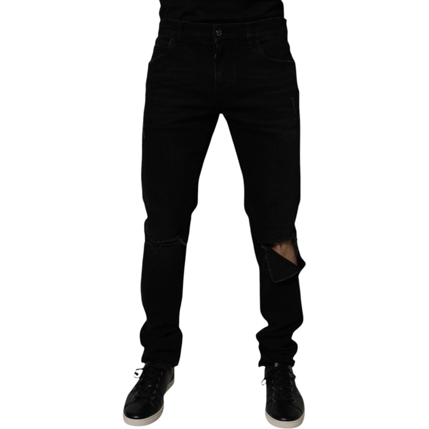 Dolce & Gabbana Black Cotton Tattered Skinny Men Denim Jeans PAN75061-52