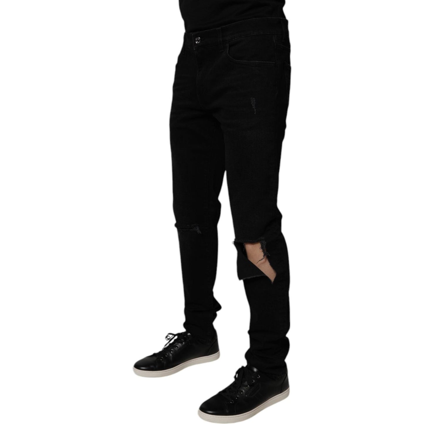 Dolce & Gabbana Black Cotton Tattered Skinny Men Denim Jeans PAN75061-52