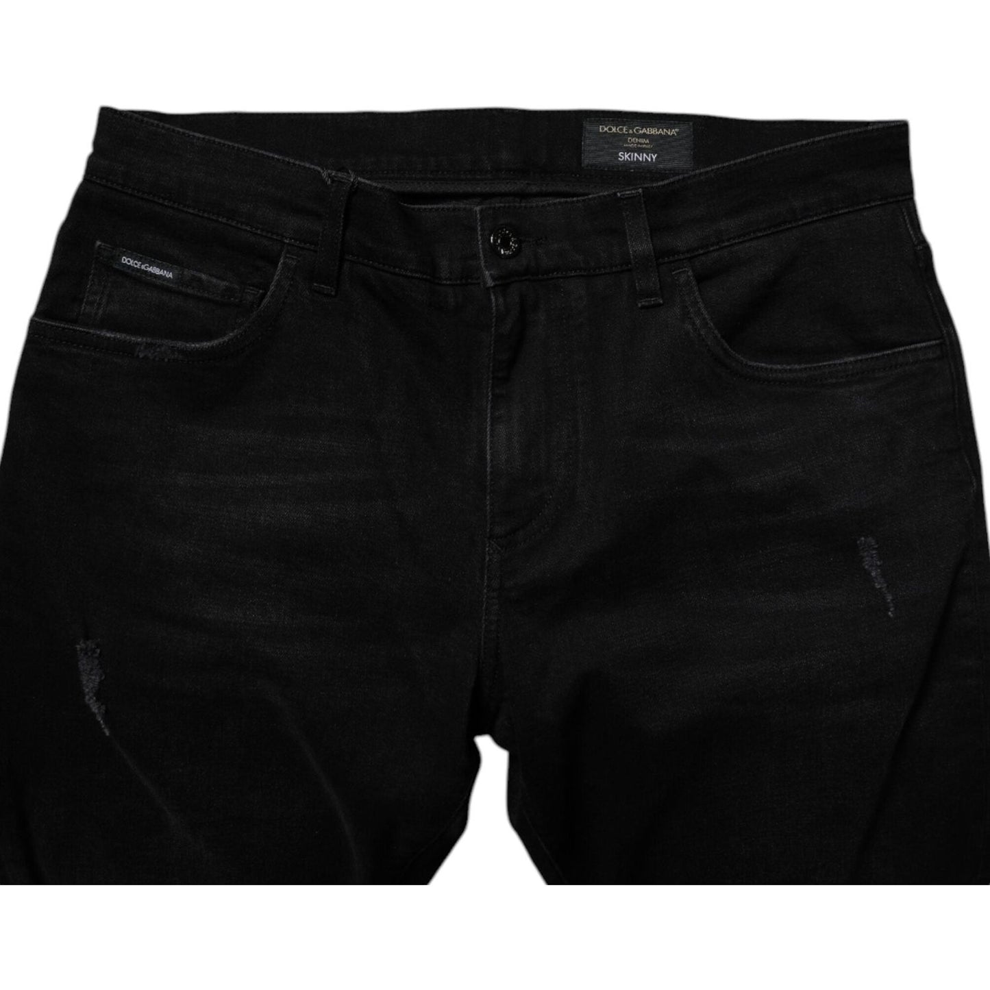 Dolce & Gabbana Black Cotton Tattered Skinny Men Denim Jeans PAN75061-52