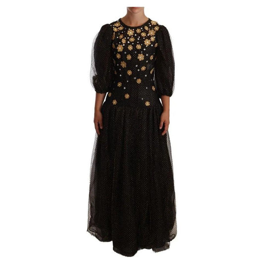 Dolce & Gabbana Black Crystal Floral Maxi Ball Gown Dress DR28244-40