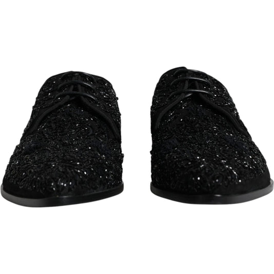 Dolce & Gabbana Black Embellished Suede Derby Formal Shoes MV6313-45