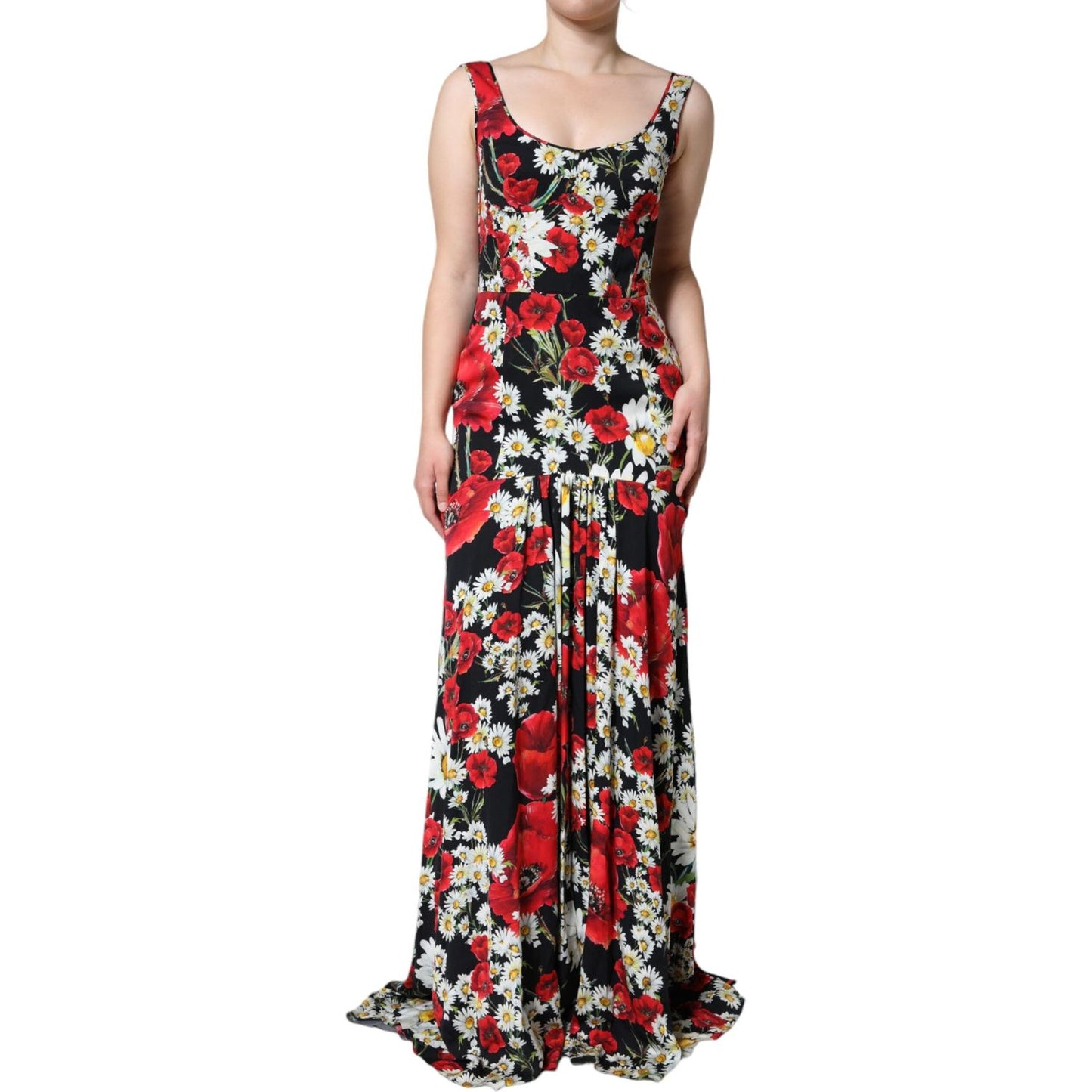 Dolce & Gabbana Black Floral Silk Sleeveless Long Gown Dress DR281267-42