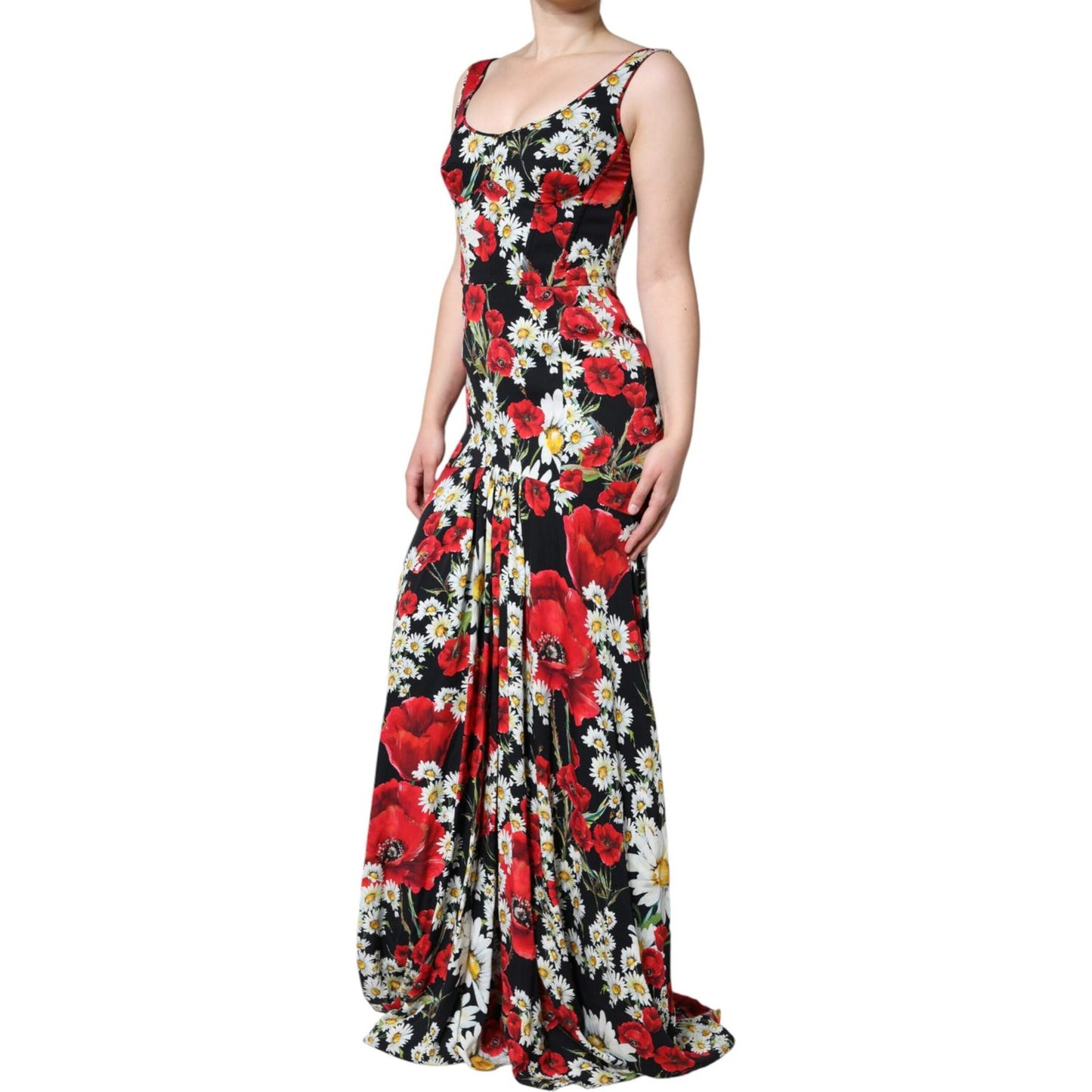 Dolce & Gabbana Black Floral Silk Sleeveless Long Gown Dress DR281267-42