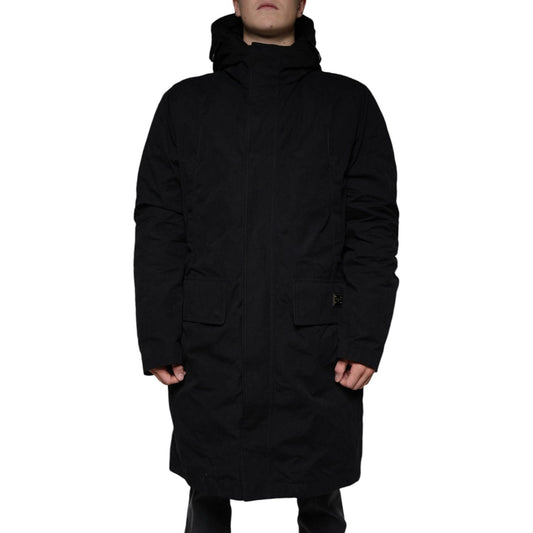 Dolce & Gabbana Black Hooded Parka Cotton Trench Coat Jacket JKT4083-50