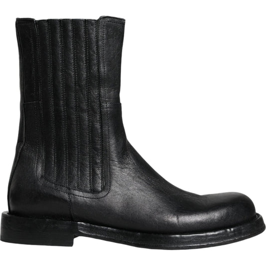 Dolce & Gabbana Black Horse Leather Mid Calf Boots Shoes MV6212-41