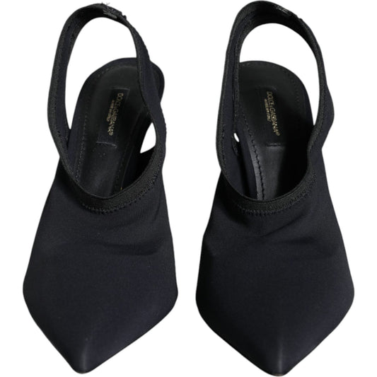 Dolce & Gabbana Black Jersey Stretch Heels Slingback Shoes LA11690-39