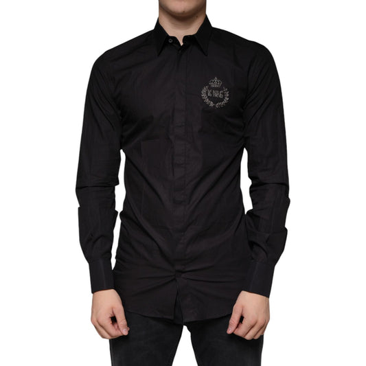 Dolce & Gabbana Black King Crown Embroidered GOLD Dress Shirt TSH83178-39