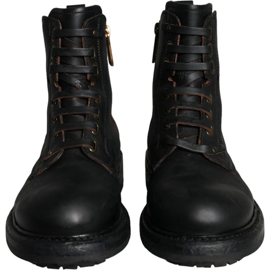 Dolce & Gabbana Black Lace Up Mid Calf Boots Men Shoes MV5866-39