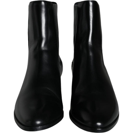 Dolce & Gabbana Black Leather Ankle Boots Booties Shoes LA11479-37
