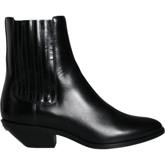 Dolce & Gabbana Black Leather Ankle Boots Booties Shoes LA11479-37