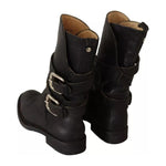 Dolce & Gabbana Black Leather Buckle Mid Calf Boots Shoes LA9576-37.5