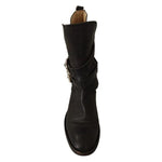 Dolce & Gabbana Black Leather Buckle Mid Calf Boots Shoes LA9576-37.5