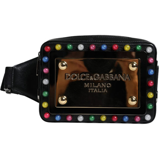 Dolce & Gabbana Black Leather LED Logo Belt Waist Fanny Pack Bag BAG4126