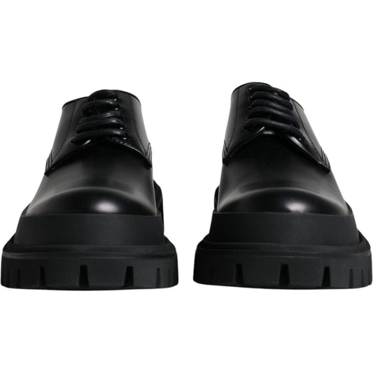 Dolce & Gabbana Black Leather Lace Up Trekking Dress Shoes -45