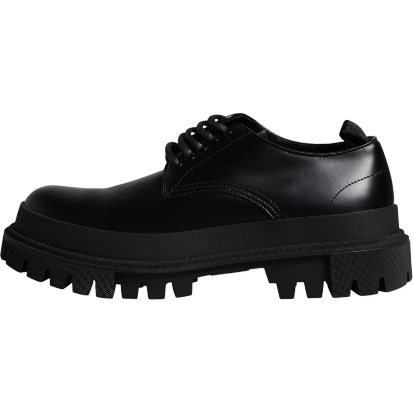 Dolce & Gabbana Black Leather Lace Up Trekking Dress Shoes -45