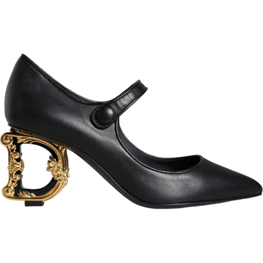 Dolce & Gabbana Black Leather Logo Heels Mary Janes Pumps Shoes LA11610-36