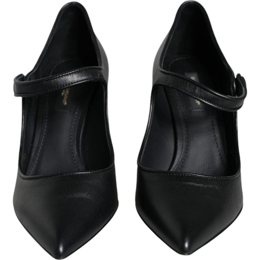 Dolce & Gabbana Black Leather Logo Heels Mary Janes Pumps Shoes LA11615-37