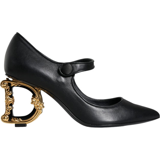Dolce & Gabbana Black Leather Logo Heels Mary Janes Pumps Shoes LA11615-37