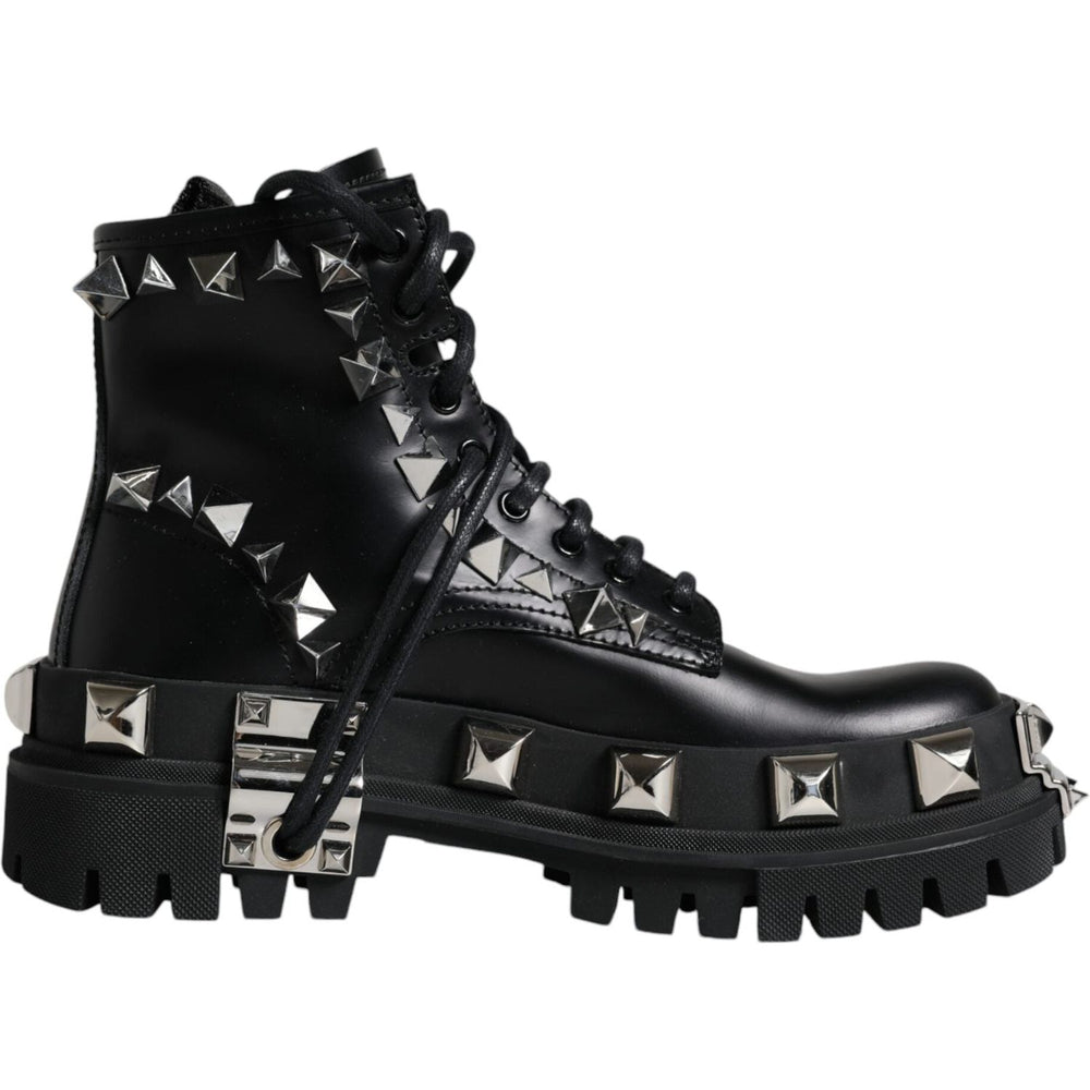 Dolce & Gabbana Black Leather Studded Trekking Boots Shoes LA12172-39.5