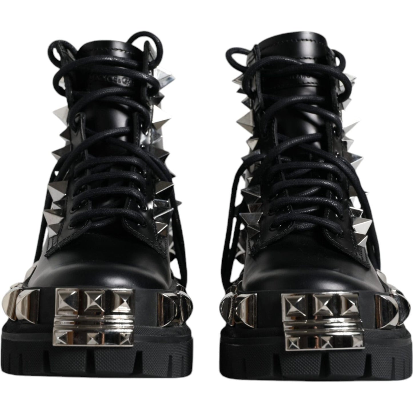 Dolce & Gabbana Black Leather Studded Trekking Boots Shoes LA12172-39.5