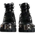 Dolce & Gabbana Black Leather Studded Trekking Boots Shoes LA12172-39.5