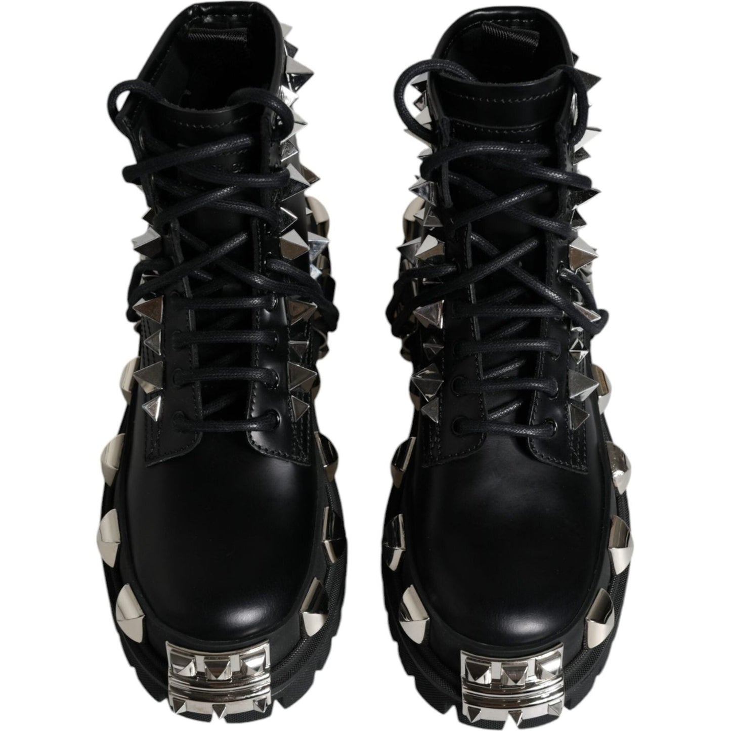 Dolce & Gabbana Black Leather Studded Trekking Boots Shoes LA12172-39.5