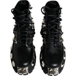 Dolce & Gabbana Black Leather Studded Trekking Boots Shoes LA12172-39.5