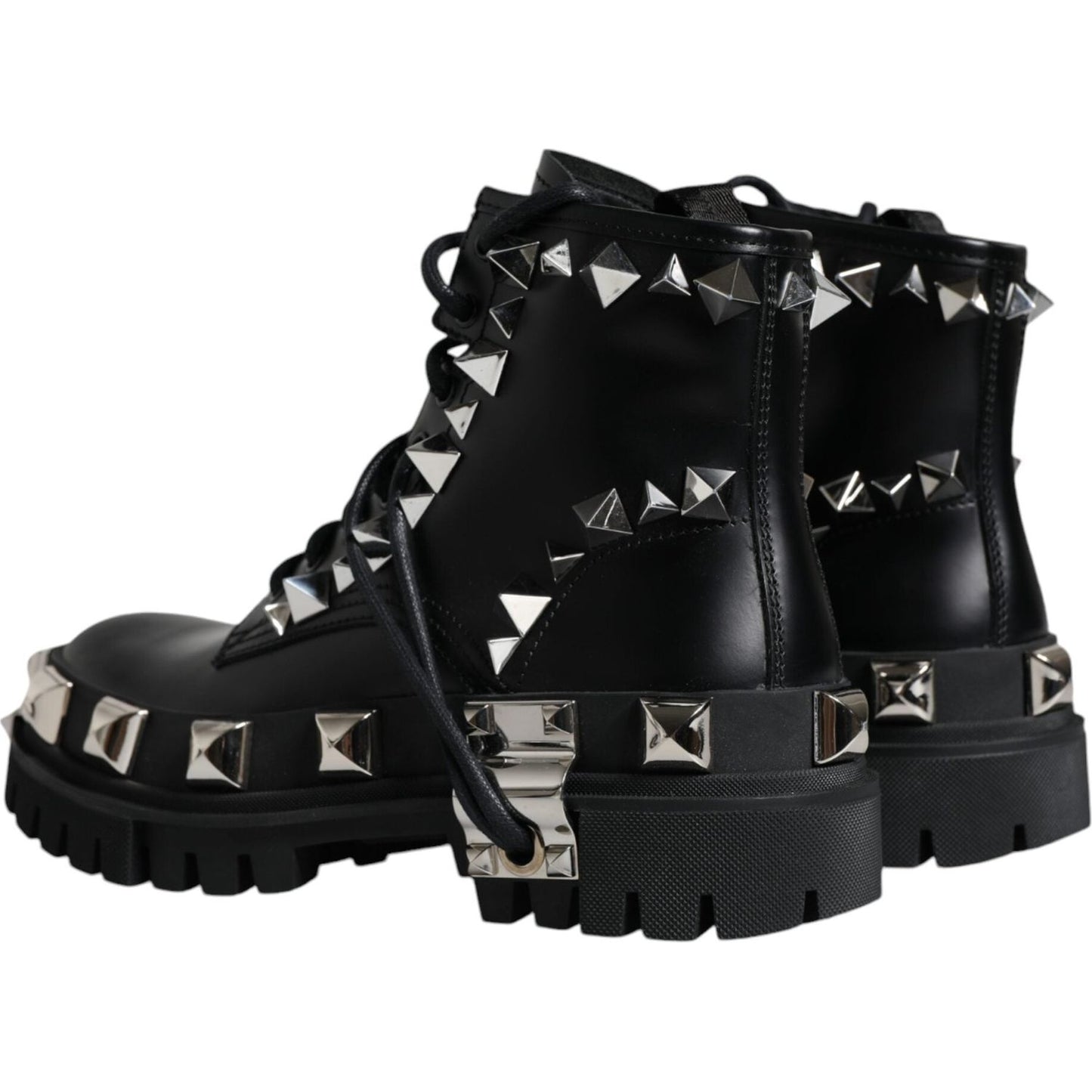 Dolce & Gabbana Black Leather Studded Trekking Boots Shoes LA12172-39.5