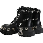 Dolce & Gabbana Black Leather Studded Trekking Boots Shoes LA12172-39.5