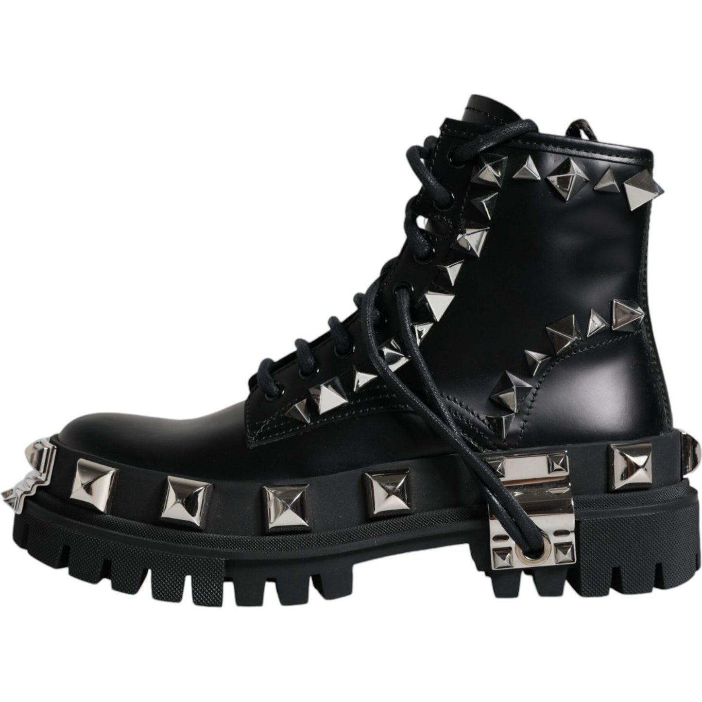 Dolce & Gabbana Black Leather Studded Trekking Boots Shoes LA12172-39.5
