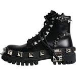 Dolce & Gabbana Black Leather Studded Trekking Boots Shoes LA12172-39.5