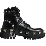Dolce & Gabbana Black Leather Studded Trekking Boots Shoes LA12172-39.5